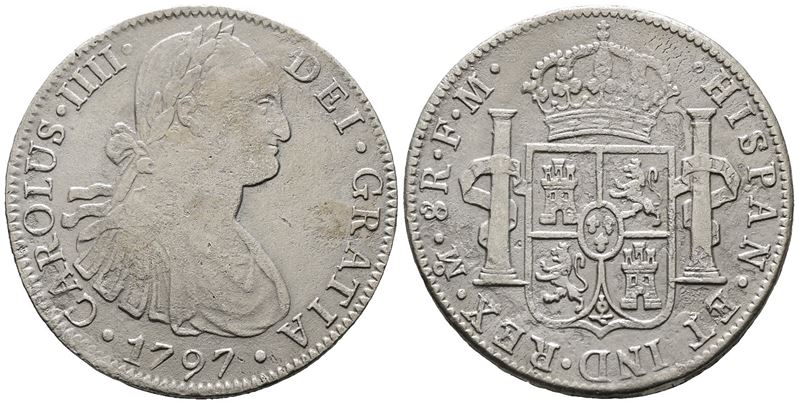 Messico. Citta' del Messico. Carlo IV. 8 Reales 1797. Ag 25,19gr. Km# 109