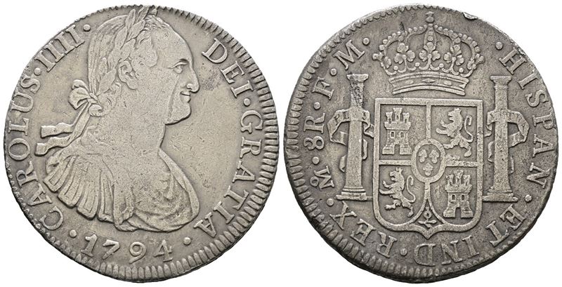 Messico. Citta' del Messico. Carlo IV. 8 Reales 1794. Ag 25,59gr. Km# 109