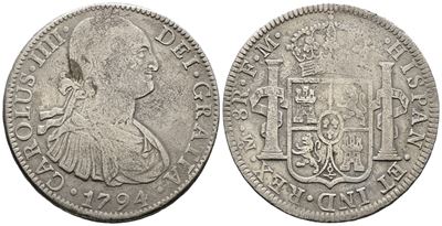 Messico. Citta' del Messico. Carlo IV. 8 Reales 1794. Ag 25,59gr. Km# 109