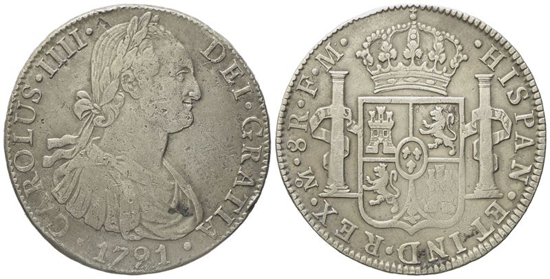 Messico. Citta' del Messico. Carlo IV. 8 Reales 1791. Ag 26,10gr. Km# 109
