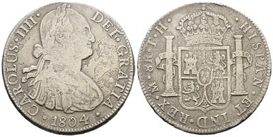 Messico. Citta' del Messico. Carlo IV. 8 Reales 1804. Ag 25,51gr. Km# 109