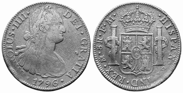 MESSICO. Carlo IV di Borbone (1788-1808). 8 reales 1796 FM. Ag (25,81 g). BB...