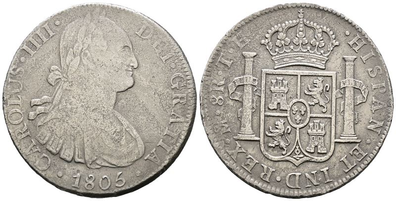 Messico. Citta' del Messico. Carlo IV. 8 Reales 1805. Ag 26,21gr. Km# 109