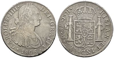 Messico. Citta' del Messico. Carlo IV. 8 Reales 1806. Ag 25,35gr. Km# 109