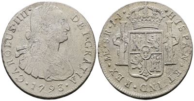 Messico. Citta' del Messico. Carlo IV. 8 Reales 1793. Ag 24,42gr. Km# 109