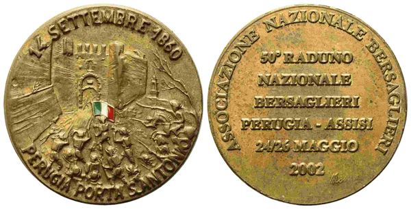 PERUGIA. Medaglia 50° raduno nazionale Bersaglieri Perugia-Assisi 2002. Ae dora...  - Asta Monete e medaglie moderne Italiane ed Estere - Bertolami Fine Art - Casa d'Aste