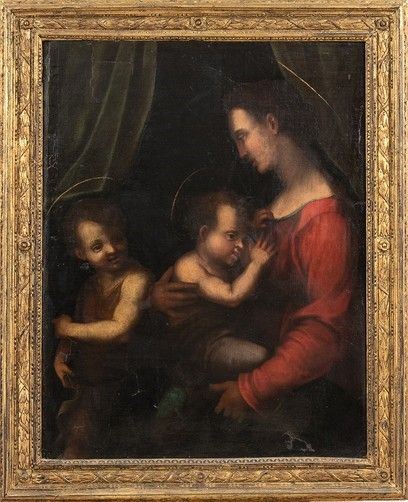 Vergine con Bambino e San Giovannino...  - Auction Dipinti, disegni e sculture dal XV al XIX secolo. - Bertolami Fine Art - Casa d'Aste