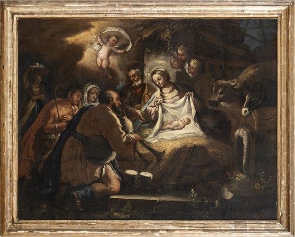 Scuola Napoletana, seconda met&#224; XVII secolo - Adorazione dei pastori...