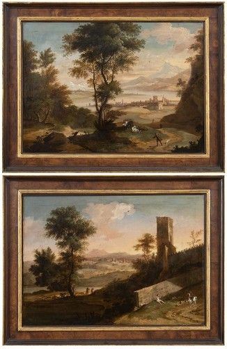 A. Paesaggio con pastore, armenti e lago sullo sfondo
B. Paesaggio con figure, ...