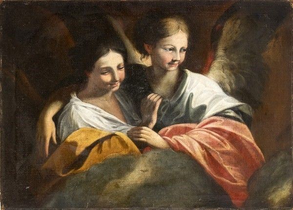Fanciulla con angelo...  - Asta Dipinti, disegni e sculture dal XV al XIX secolo. - Bertolami Fine Art - Casa d'Aste