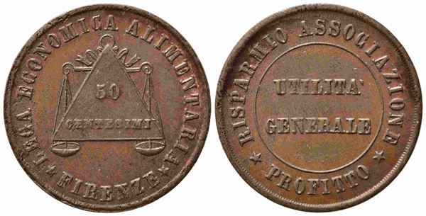 VARIE. GETTONI. Firenze. Gettone Lega Economica Alimentare (1866-1871). 50 cent...  - Auction Monete e medaglie moderne Italiane ed Estere - Bertolami Fine Art - Casa d'Aste