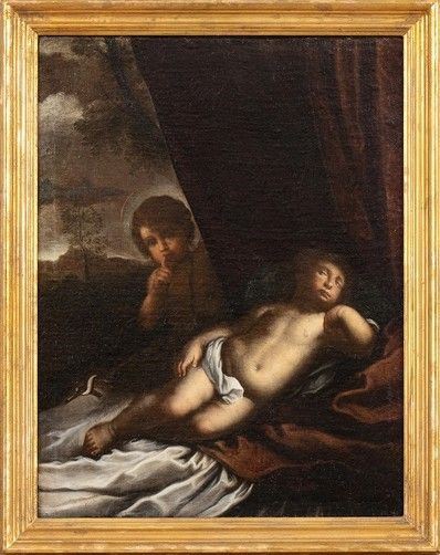 SCUOLA EMILIANA, SECONDA META' DEL XVI - Gesù Bambino dormiente con San Giovannino...