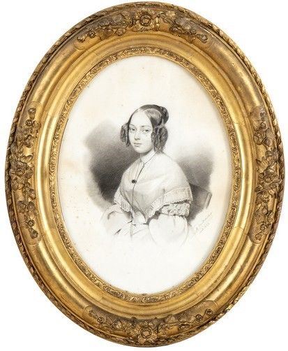 PITTORE FRANCESE ATTIVO NEL SECONDO QUARTO DEL XIX SECOLO - Ritratto di gentildonna...