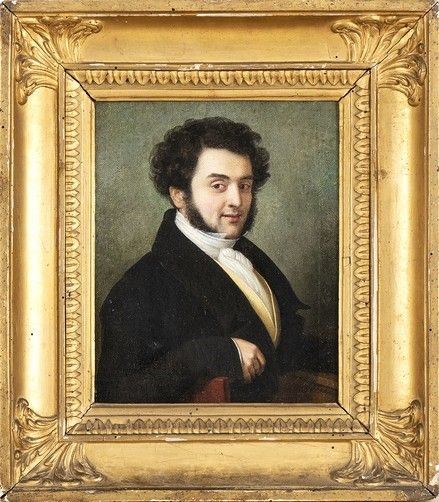 Artista italiano, XIX secolo - Ritratto di giovane gentiluomo con basettoni...
