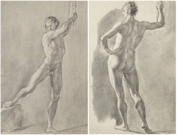 Coppia di nudi accademici...  - Auction Dipinti, disegni e sculture dal XV al XIX secolo. - Bertolami Fine Art - Casa d'Aste