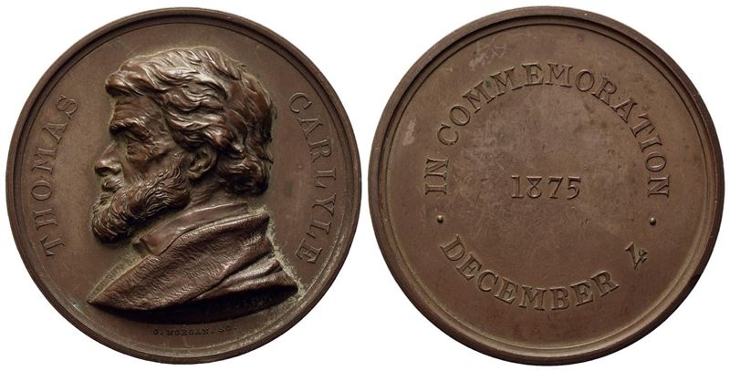 Inghilterra. Thomas Carlyle (1795 - 1881). Medaglia 1875. Opus G. T. Morgan. Ae (56 MM). D/ Thoma...