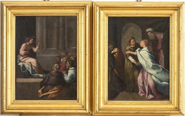 Ippolito Scarsella Scarsellino - A. Visitazione
B. Cristo tra i Dottori
Coppia di dipinti...
