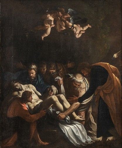 PASQUALE OTTINO (Verona, 1578 - 1630) : Deposizione di Cristo nel sepolcro...  - Asta Dipinti, disegni e sculture dal XV al XIX secolo. - Bertolami Fine Art - Casa d'Aste