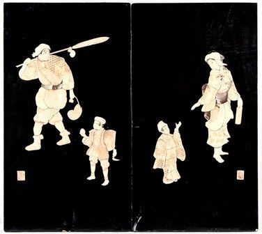 COPPIA DI PANNELLI IN LEGNO LACCATO E INTARSIATO
Giappone, periodo Meiji
...  - Asta Arte Asiatica e Tribale - Bertolami Fine Art - Casa d'Aste