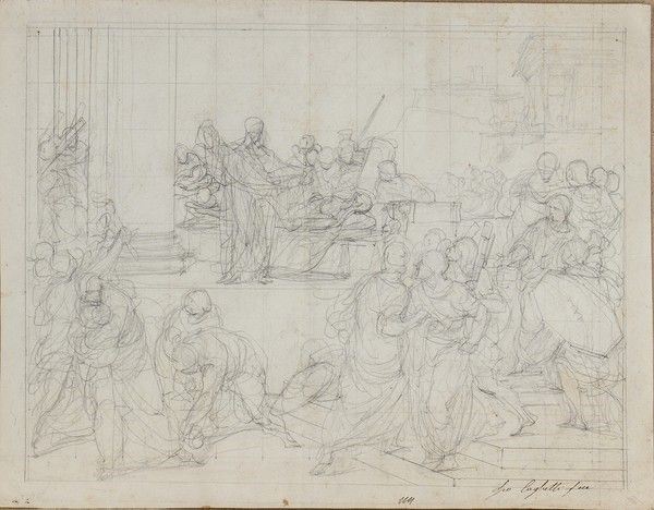 FRANCESCO COGHETTI (Bergamo, 1801 - Roma, 1875) - Studio per la composizione di una scena classica...