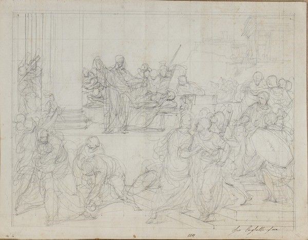 FRANCESCO COGHETTI (Bergamo, 1801 - Roma, 1875) - Studio per la composizione di una scena classica...