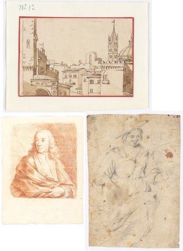A. ANONIMO, XIX SECOLO
B. SCUOLA FRANCESE (?), XIX SECOLO
C. ANONIMO, XIX SECOLO - Gruppo di tre disegni. 
A. Veduta di Siena
B. Ritratto di uomo di legge
C. Ritr...