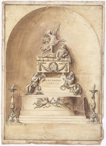 MICHELE ILARI (attivo a Roma nella prima met&#224; del XIX secolo) - Studio per un cenotafio di Antonio Canova...