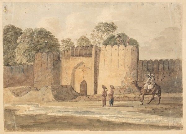 DAVID ROBERTS (Stockbridge, 1796 - Londra, 1864), ATTRIBUITO - Veduta di mura di città orientale con figure (Algeri?)...