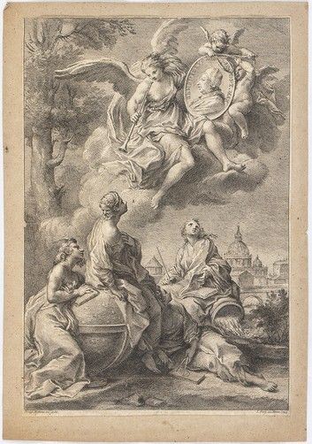 POMPEO BATONI (Lucca, 1708 - Roma, 1708) E JAKOB FREY (Lucerna, 1681 - Roma, 1752) - Scena allegorica di gloria di Papa Bendetto XIV (Gloriam sapientes possidebunt ...