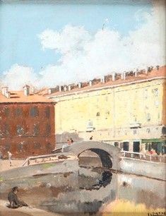 ANTONIO MORETTI (Milano, 1881 - Roma, 1965) : Navigli di Milano...  - Auction Arte moderna e contemporanea. Dipinti, disegni, sculture e stampe d'autore del XIX e del XX secolo - Bertolami Fine Art - Casa d'Aste