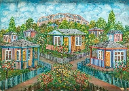 JAN PLASKOCINSKI (Pulawy, 1919 - 1999) - Case con giardino, 1963...