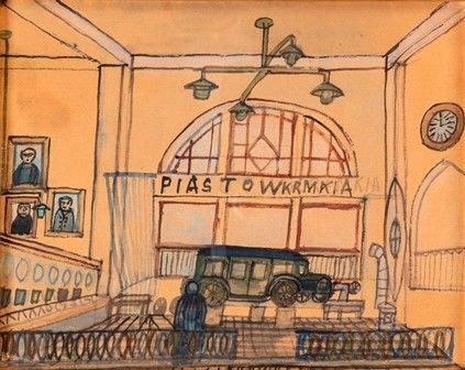 NIKIFOR KRYNICKI (Krynica-Zdr&#243;j, 1895 - Folusz, 1968) : Alla stazione...  - Auction MARIA PIA E AMINTORE FANFANI - Bertolami Fine Art - Casa d'Aste