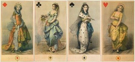 Quattro incisione con i semi delle carte da gioco, Imperiale de Dames...