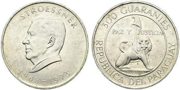 PARAGUAY. 300 guaranies 1973 Presidente Stroessner. Ag (26,41 g). KM#29. qFDC...  - Auction Monete e medaglie moderne Italiane ed Estere - Bertolami Fine Art - Casa d'Aste