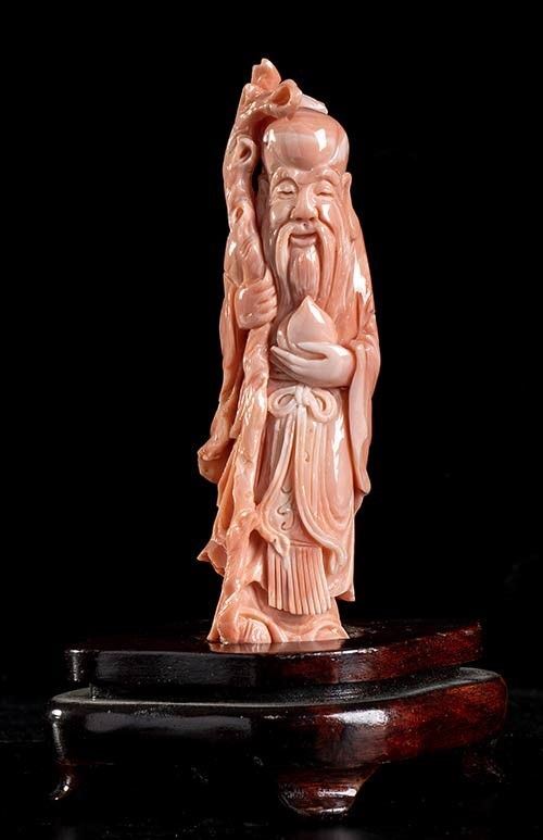 Scultura in corallo Cerasuolo

(corallium elatius) raffigurante Shoulao, il dio...