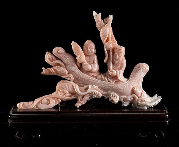 Scultura in corallo Cerasuolo...  - Asta Gioielli, orologi, argenti e penne da collezione. Dal lotto 163 al lotto 465: le creazioni in perle, coralli e altre pietre preziose dell’azienda Mondial Coral di Torre del Greco in liquidazione - Bertolami Fine Art - Casa d'Aste