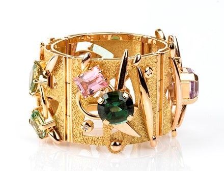 Bracciale in oro, peridoti, quarzi, ametiste, tormaline e diamanti - manifattur...