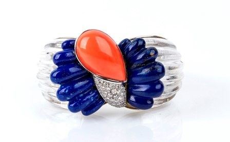 Bracciale in oro, cristallo rocca lapislazuli e diamanti...
