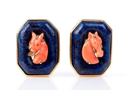 Orecchini in oro, lapislazuli e corallo Cerasuolo...
