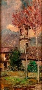 ALBERTO CAROSI : Torre campanaria, Tivoli...  - Asta Arte moderna e contemporanea. Dipinti, disegni, sculture e stampe d'autore del XIX e del XX secolo - Bertolami Fine Art - Casa d'Aste