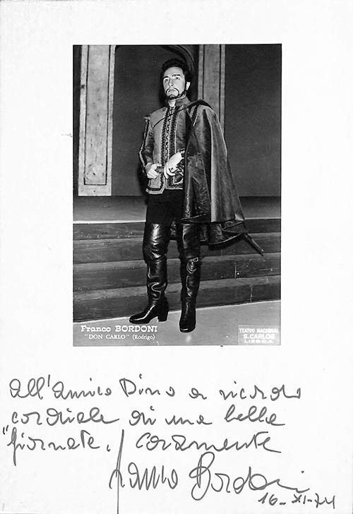 Franco Bordoni (Bologna 1932 – Casalecchio di Reno 2020)...  - Auction Grandi cantanti d'opera: la collezione La Guardia di fotografie con autografo (1890 - ‘2000) - Bertolami Fine Art - Casa d'Aste