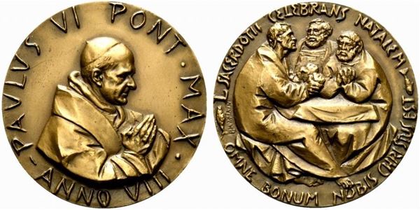 ROMA. Paolo VI (1963-1978). Medaglia anno VIII. 50° anniversario del sacerdozio...