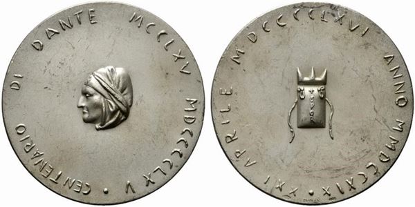 DANTE ALIGHIERI. Medaglia VII centenario della nascita. Opus Manzu Ag (37,13 g ...