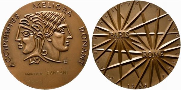 PARIGI. Medaglia 1966 10° anniversario gemellaggio Parigi - Roma ad Amintore Fa...