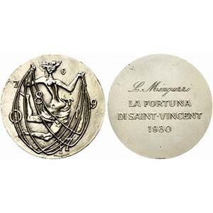 AOSTA. Medaglia 1980 La Fortuna di Saint Vincent. AE argentato (228 g - 79,6 mm...