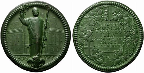 BANCO AMBROSIANO. Medaglia 60° anniversario della fondazione 1896-1956. Coniazi...