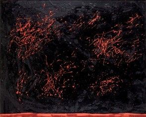 GIULIO TURCATO (Mantova, 1912 - Roma, 1995) : Astratto: rosso su fondo nero...  - Asta Arte moderna e contemporanea. Dipinti, disegni, sculture e stampe d'autore del XIX e del XX secolo - Bertolami Fine Art - Casa d'Aste