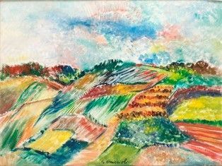 GIOVANNI OMICCIOLI : Collina al mattino, 1960...  - Auction Arte moderna e contemporanea. Dipinti, disegni, sculture e stampe d'autore del XIX e del XX secolo - Bertolami Fine Art - Casa d'Aste