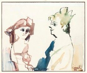 Due donne in conversazione, 1970...  - Auction Arte moderna e contemporanea. Dipinti, disegni, sculture e stampe d'autore del XIX e del XX secolo - Bertolami Fine Art - Casa d'Aste