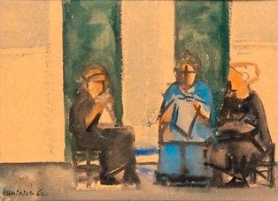 DOMENICO CANTATORE : Tre donne sedute, 1964...  - Auction Arte moderna e contemporanea. Dipinti, disegni, sculture e stampe d'autore del XIX e del XX secolo - Bertolami Fine Art - Casa d'Aste